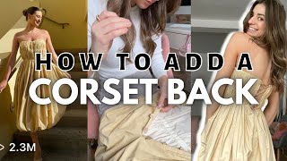 HOW TO EXTEND A DRESS BY ADDING A CORSET BACK easy DIY thrift flip [upl. by Skardol514]