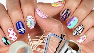 10 Nail Art Designs Using HOUSEHOLD ITEMS  The Ultimate Guide 5 [upl. by Myrt]