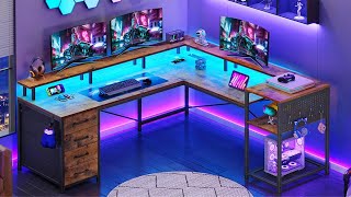 How to Install  Sikaic 984 Inches LED L Shaped Gaming Desk With Power Outlet Drawers Brown [upl. by Paulita]