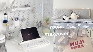 room makeover 🧸🖥 new desk setup pinterest inspired  ikea amp muji haul simple and cozy aesthetic [upl. by Morita]