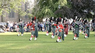 Drum Majors lead Ballater Pipe Band started Beating Retreat after 2023 Ballater Highland Games [upl. by Llekcir]