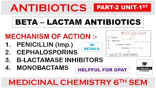 Beta Lactam Antibiotics  Mechanism of Action  Penicillin  P 2 Unit 1  Medicinal Chemistry 3 [upl. by Guenzi]