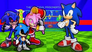 SONICEXE FAMILY VS SONIC PRISON RUN IN ROBLOX [upl. by Gatian]