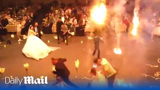 Shocking new Iraq wedding drone footage showing moment venue set ablaze [upl. by Junius609]