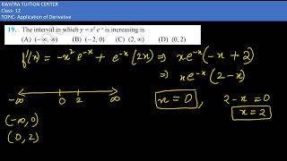 19 The interval in which y  x2 e–x is increasing isA – ∞ ∞ B – 2 0 C 2 ∞ D 0 2 [upl. by Nessnaj]