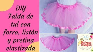 DIY Falda de TUL con forro listón y pretina elástica Tutu para niña Tulle skirt with ribbon [upl. by Saxela]