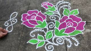 New year Rose Rangoli 2024  7 Dots Simple New Year Kolam  New Year special Muggulu with Borders [upl. by Vasileior]