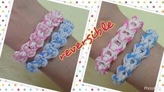 Reversible rainbow loom bracelet with beads  tutorial [upl. by Yeo]