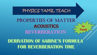 ACOUSTICS  REVERBERATION  REVERBERATION TIME DERIVATION OF SABINES FORMULA EXPLAINATION IN TAMIL [upl. by Tri]