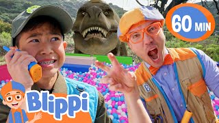 Blippi amp Ashers Big Dinosaur Adventure  Indoor Playground  TRex Ranch Dinosaur Videos for Kids [upl. by Luzader]