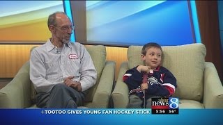 Tootoo gives young fan hockey stick [upl. by Notniuq51]