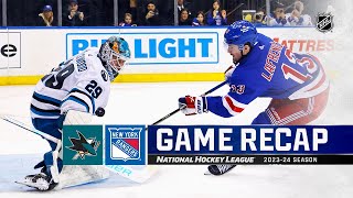 Sharks  Rangers 123  NHL Highlights 2023 [upl. by Craddock]