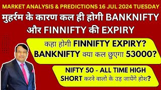 FINNIFTY BANKNIFTY EXPIRY TOMORROW BANKNIFTY PREDICTION amp FINNIFTY ANALYSIS FOR TUESDAY 16 JUL 2024 [upl. by Allare431]