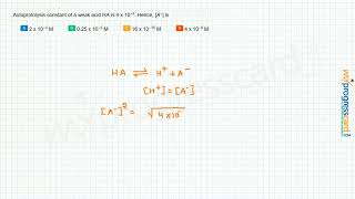 Autoprotolysis constant of a weak acid HA is 4 x 10−8 Hence A− is [upl. by Iggem]