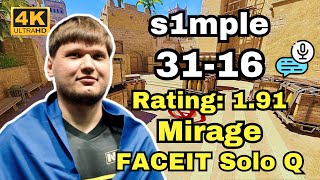 s1mple 3116 Solo Q VOICE COMMS Mirage  Sep 17 2024 cs2 pov [upl. by Eiggep472]