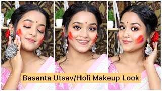 Basanta Utsav Makeup Tutorial For Begginers  Natural Look With White Saree 🤍🩷 Look 2 [upl. by Aryhs]