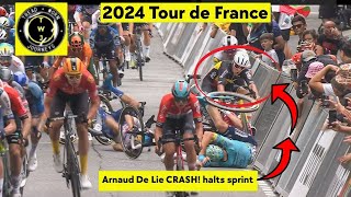 Crash stops Arnaud De Lie  2024 Tour de France  Stage 13 [upl. by Aniger511]