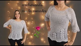 ⭐⭐⭐⭐⭐tutorial blusa kaly puntada hojas a crochet parte 3 crocheteando con la comadre [upl. by Atteuqal]