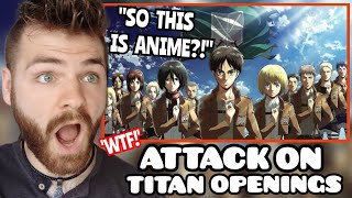 First Time EVER Reacting to quotATTACK ON TITAN Openings 17quot  Non Anime Fan [upl. by Akinyt149]