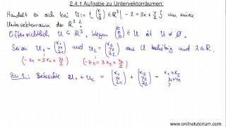 Aufgabe zu Untervektorräumen Teil I  Mathe Video Tutorium [upl. by Nawed]