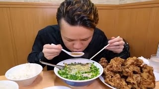 Experiencing Ramen Gyoza and Karaage Mukbang [upl. by Herculie31]