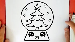 COMO DIBUJAR UN GLOBO DE NIEVE DE NAVIDAD KAWAII [upl. by Changaris]