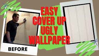 Cover Ugly Wallpaper with Beadboard and Melamine Wainscoting Part 1 [upl. by Ximena]