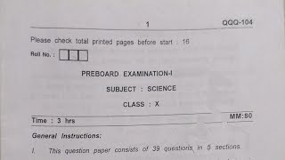 Class 10 Pre board 1 question paper of Science [upl. by Nylodnarb]