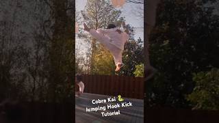 Cobra Kai jumping hook kick tutorial 👌🥋🔥 Easy martial arts instructions to kick like Miguel Diaz [upl. by Gerald]