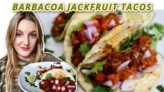 the EASIEST way to make BARBACOA JACKFRUIT TACOS  a lazy vegan recipe [upl. by Hamirak938]