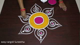 Creative Rangoli kolam designs by easy rangoli Suneetha  New year rangoli  Sankranthi muggulu [upl. by Eniad]