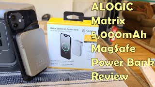 ALOGIC Matrix 5000mAh MagSafe Wireless Charging power bank for iPhones AND Android phones Review [upl. by Clim]