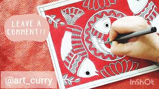 Madhubani painting fish easy Madhubani painting for beginners how to draw a fish tribal [upl. by Geneva]