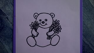 Teddybär mit Blumen zeichnen Kuschelbär malen Für Anfänger How to draw Teddy bear [upl. by Atinel]