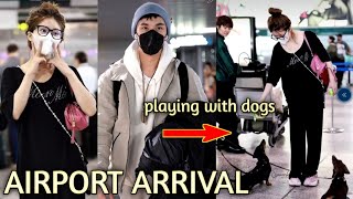 Shocking Zhao Lusi and Wu lei Arrived Airport playing with Dogs heading to Shanghai [upl. by Eniarral]