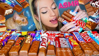 ASMR EATING CHOCOLATE CANDY BARS 달달한 음식 KINDER KITKAT HERSHEY’S SNICKERS TWIX MUKBANG 초콜릿 먹방 [upl. by Ardnatal]