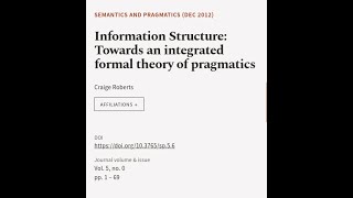 Information Structure Towards an integrated formal theory of pragmatics  RTCLTV [upl. by Anahtor]