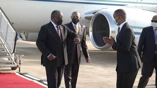 President Cyril Ramaphosa arrives at Maputo International Airport in Mozambique [upl. by Akerdnahs]