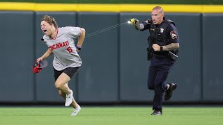 Fan invades baseball field does a backflip and gets Tasered  CAUGHT ON CAMERA [upl. by Nylcoj]