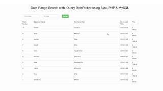 Date Range Search with jQuery DatePicker using Ajax PHP amp MySQL  PART  2 [upl. by Aset285]