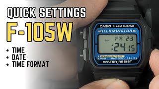 Casio F105 Quick Basic Settings Tutorial How to set time date time format F105W  module 3298 [upl. by Atilek]