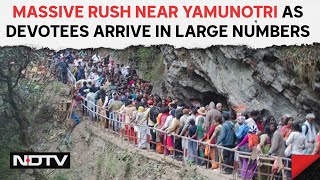 Char Dham Yatra  Massive Rush In Yamunotri As Devotees Wait For Hours On Hillside Path [upl. by Atinuaj]