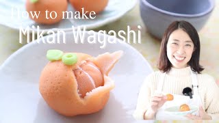 Wagashi nerikiri recipe  Mikan Mandarin Orange for CNY cookies idea みかんの和菓子 [upl. by Nosyk]