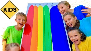 Learn English Colors Rainbow Paint Race with Sign Post Kids [upl. by Retsub]