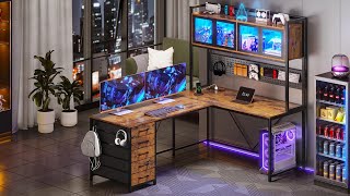 How to Install  Sikaic 62 Inches LED Reversible L Shaped Gaming Desk With Power Outlet [upl. by Blasius]