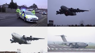 C17 Globemasters land at Northolt  Helicopter airlift mission [upl. by Jasisa]