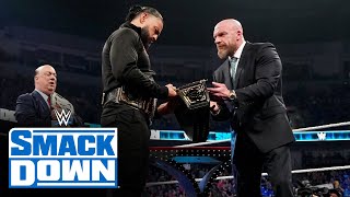 Triple H presents Reigns a new Undisputed WWE Universal Title SmackDown Highlights June 2 2023 [upl. by Ehpotsirhc354]