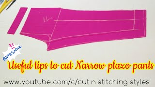 Trouser cutting with all useful tips Narrow plazo pant straight pants cutting How to cut plazo [upl. by Drannek]