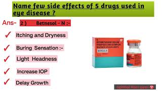 Side effects of common Five Eye drops  Atropine  Nepafenec  timolol  Prednisolone  Betnisole [upl. by Saraiya]