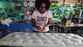 Upholstery Tufting Hack  How To Do Diamond Tufting [upl. by Akcebar535]